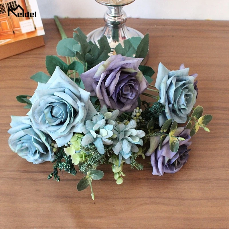 Meldel искусственный цветок для свадьбы букет невесты держатель для букетов синий шелк розы свадебные букеты для букет невесты Mariage - Цвет: blue