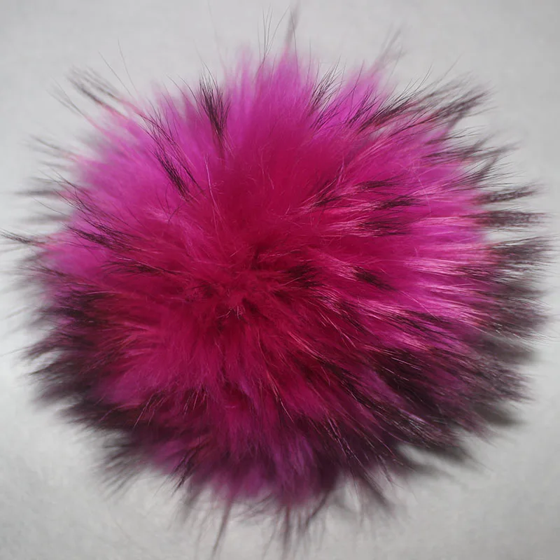 Big Colorful Fluffy Real Fur Fox Raccoon Pompoms With Button DIY Poms Balls Natural Fur Pompon For Hats Caps Shoes Whosale 