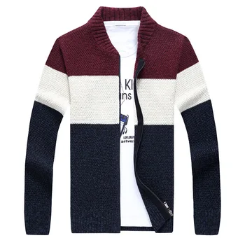 

2020 Men's Autumn New Sweater Casual Color Matching Sweater Youth Zipper Stand Collar Large Stripe Sweater