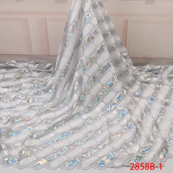 

High Quality Sequence Lace Fabric Nigerian White Lace Fabric 2019 High Quality African Net Lace for Party Dress AMY2858B
