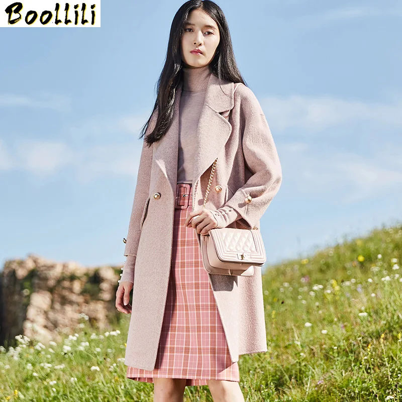 

Boollili 2020 Wool Coat Women Fashion Alpaca Woolen Coats Long Autumn Winter Jacket Turn Down Collar Overcoat abrigo mujer