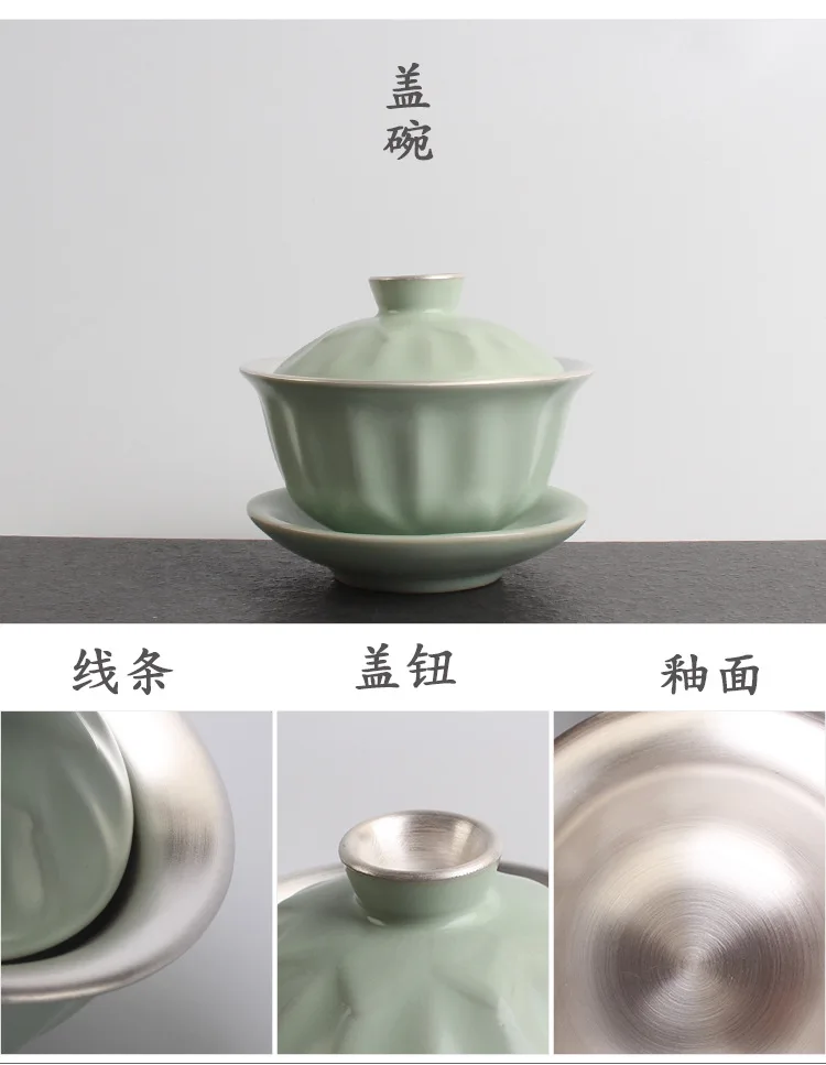 Fine Silver shou gong yin Cup Tureen Pot a Pot of Two Cup Ceramic Travel Kung Fu Tea Set
