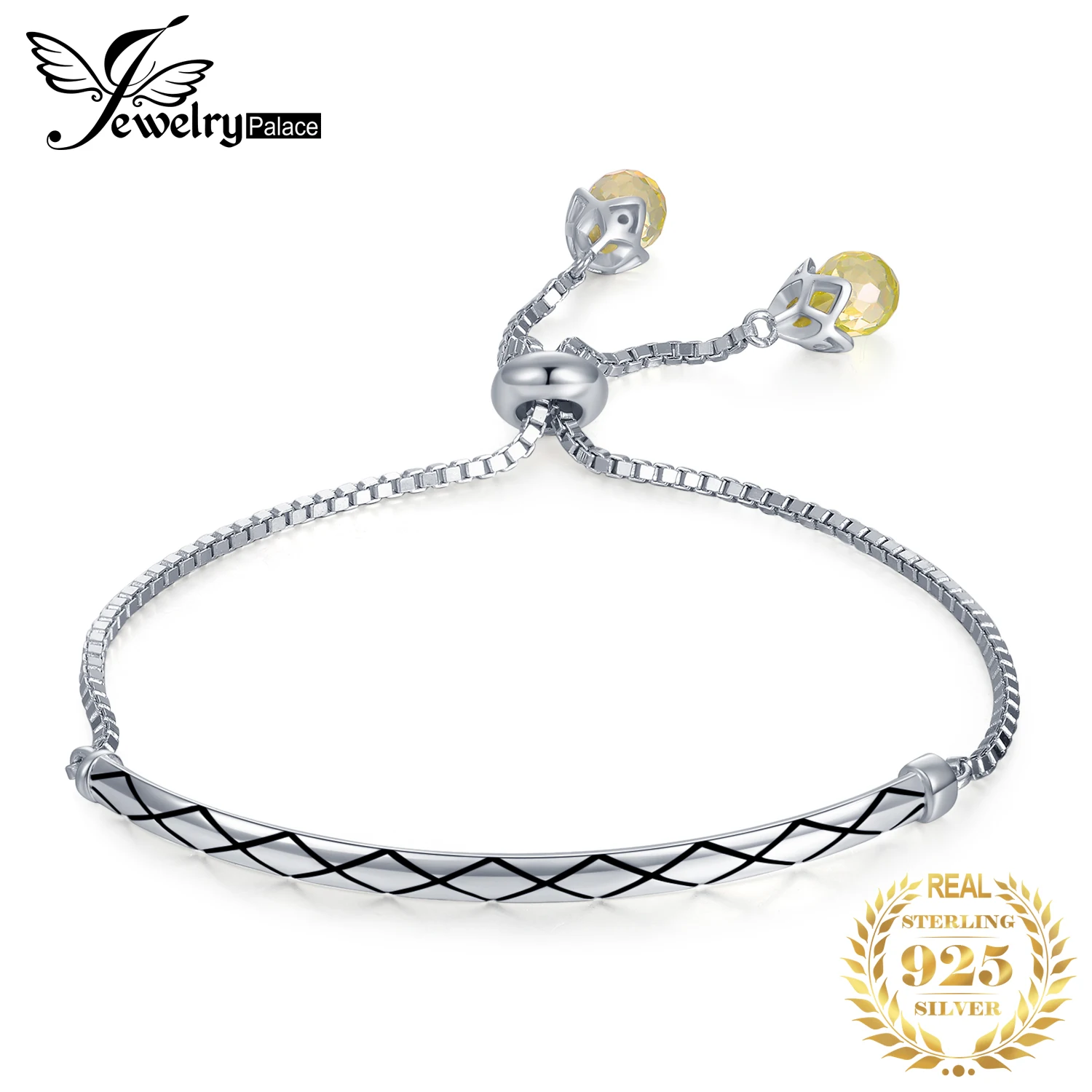 

JewelryPalace 925 Sterling Silver Yellow Pear Shape Cubic Zirconia Ball End Auspicious Adjustable Bangle Bracelet For Women