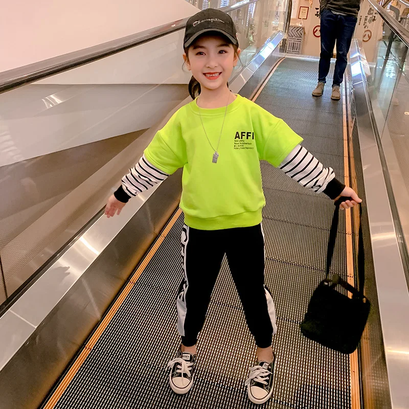 

Girl'S Suit Spring 2020 New Style Western Style Korean-style Middle And Large Children Stripes Two-Piece Set Female Baby Spring