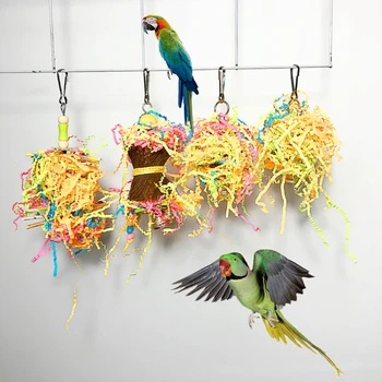 

4Pcs Bird Shredder Toys Parrot Cage Paper Strings Foraging Hanging Chewing Strands Molar Bell Toy for Bird Parakeets Lovebirds