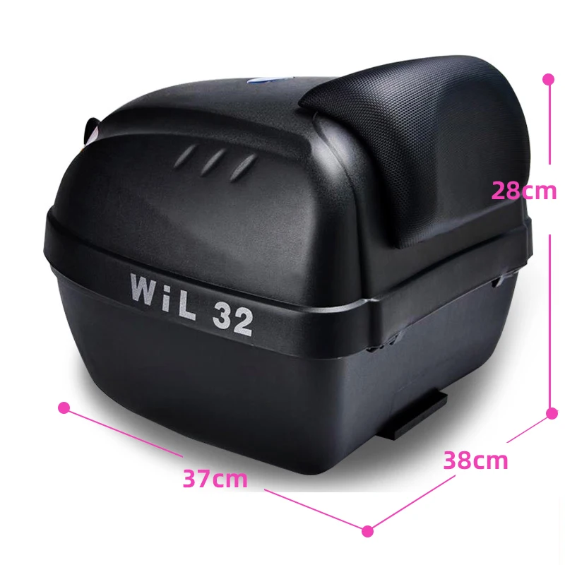 Durable28LMotorcycleCushionTourTailBoxMotorcycleLuggageBoxTopCasewith2Keys