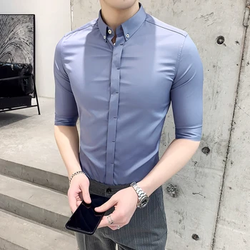 

Light Blue Dress Shirts Gentlemen Pink Shirts Summer Mens Fashion 2020 Casual Clothing Mens Workwear White Dress Wedding Elegant