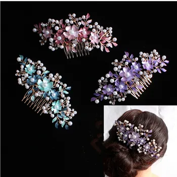 

hot new Korean version bride hair combs headgear alloy Rhinestone Pearl Hair Combs wholesale