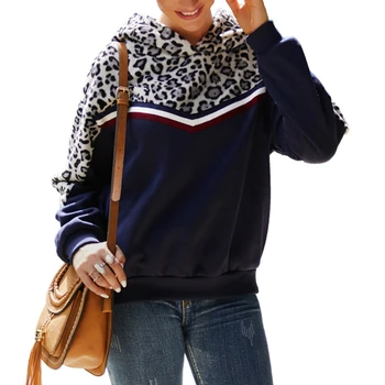 

Flannel Sweatshirt Faux Fur Women Hooded Patchwork Color Block Leopard Printed Shaggy Fuzzy Pullovers Teddy Tops Winter Outwear