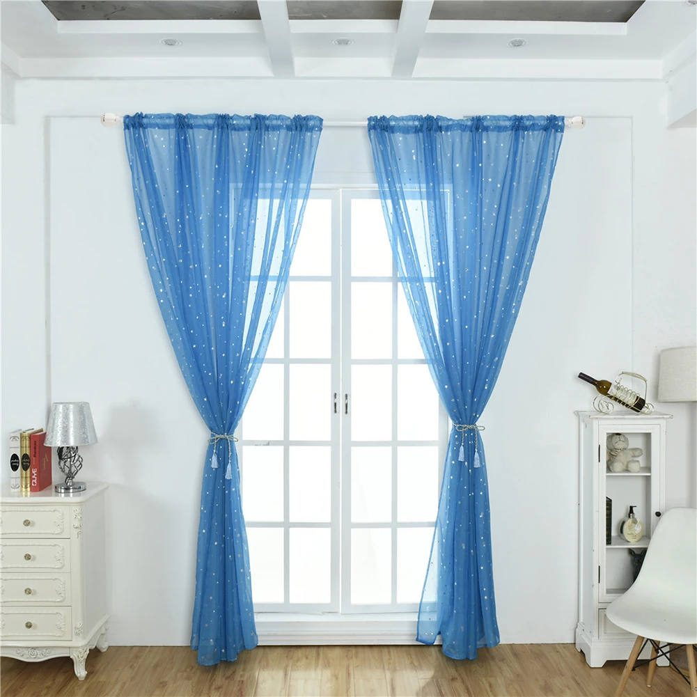 1Pc Fashion Shiny Star Pattern Transparent Tulle Voile Curtain Window Drape Living Room Home Decoration