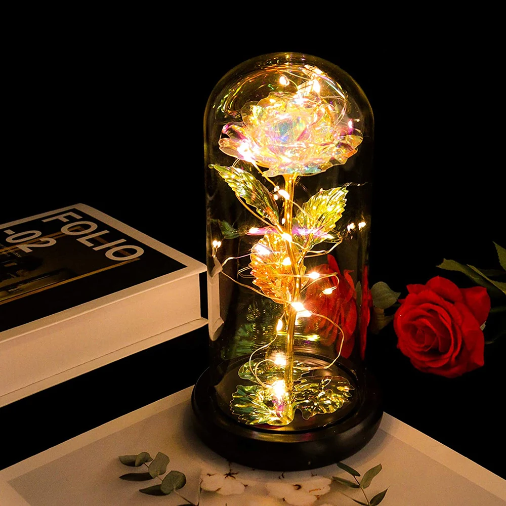 Enchanted Eternal Rose Flower In Glass LED Light Christmas Valentine's Gift UK