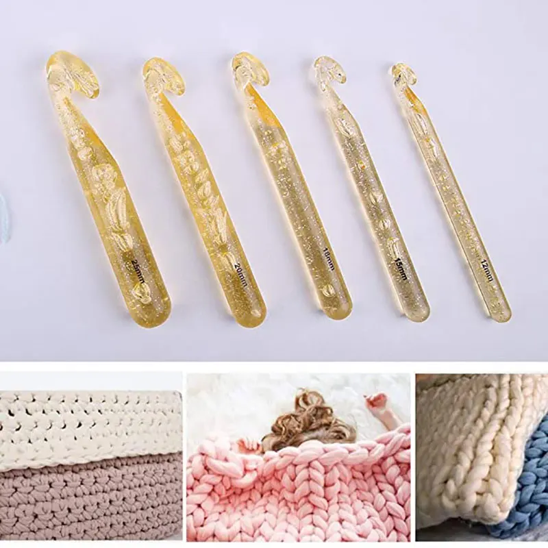 1Pcs12mm-25mm Large size Plastic handle Transparent Craft Knit Crochet Hooks Knitting Needles Weave Diy Craft Loom Tool