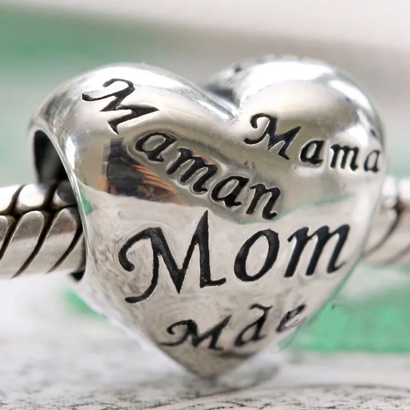 

Original Different Languages Mon A Mother's Love Heart Beads Fit 925 Sterling Silver Bead Charm Europe Bracelet DIY Jewelry