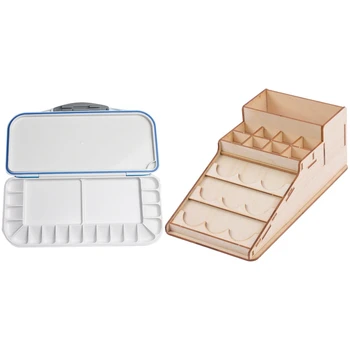 

1 Pcs Watercolor Moisturizing Color Box 18 Grid Color & 1 Pcs Wooden Pigment Paint Bottle Rack Stand Holder