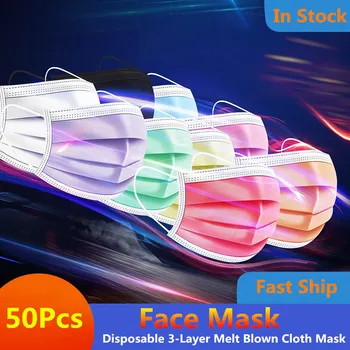 

50Pcs 3-layer Disposable Anti Dust Mask Masque Non-woven Mouth Face Mask Breathable Mascarillas Elastic Earloop Mask Mascherine