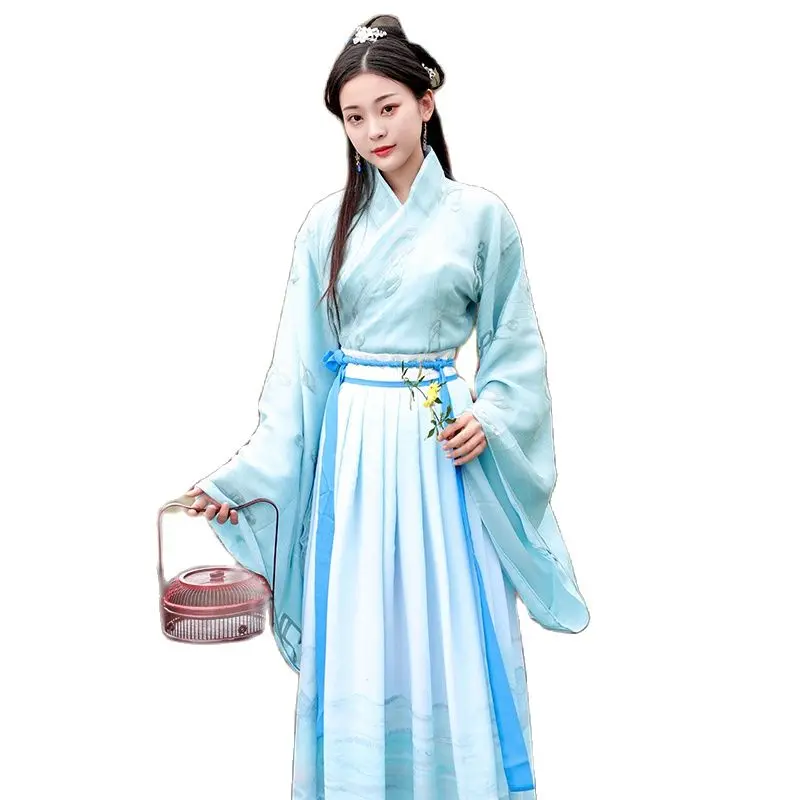 Женский костюм hanfu в китайском стиле элегантная шифоновая пряжа для вышивки юбка