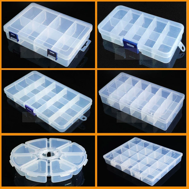 Plastic Compartment Box with Adjustable Dividers Craft Tackle Organizer  Storage Containers Box Clear 10/15/24 Grids Jewelry Storage Box Pills  Organizer Holder Case Container 