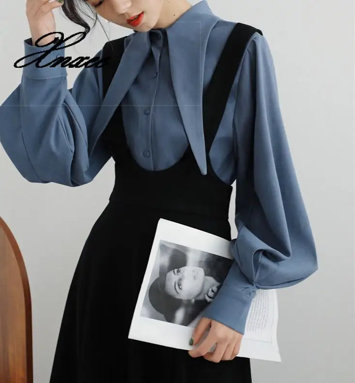 

2019 new fashion women's two piece set Spring blouse+skirt Vintage strap French dress