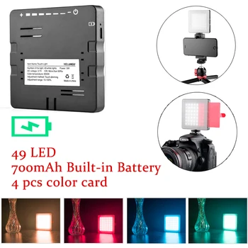

5W 49 LED Video Light 700mAh Built-in Battery 6500K Photographic Lighting Hot Shoe LED Vlog Fill Light Lamp for phone DSLR SLR