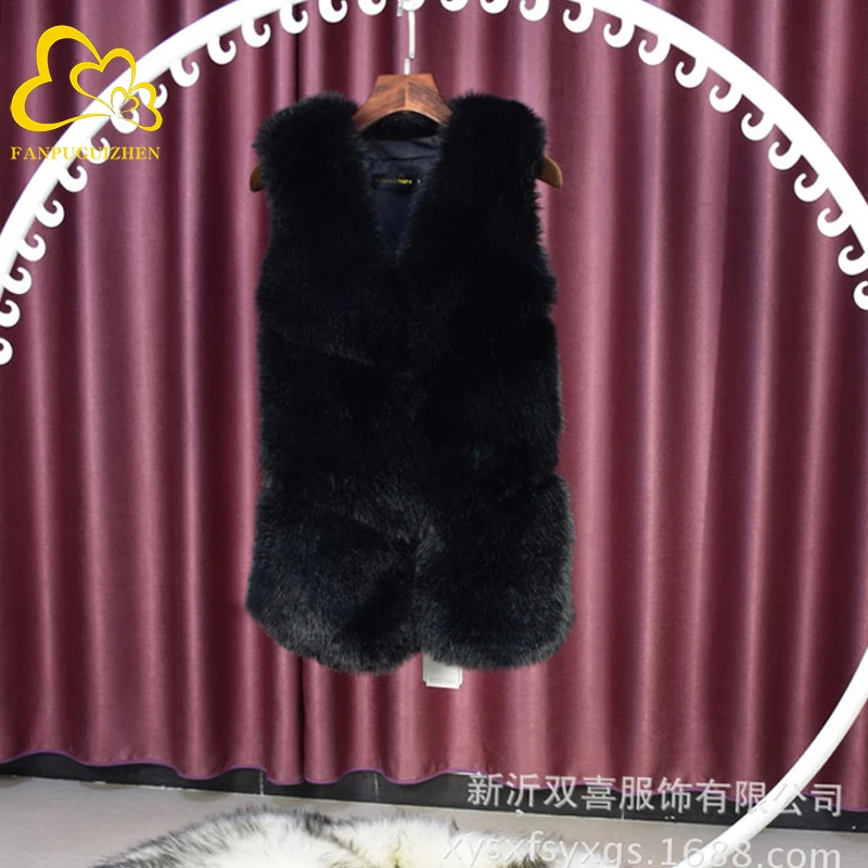 Faux Fur Coat Autumn Winter Women  Fashion Casual Warm Slim Sleeveless Long Faux Fox Fur Vest Women Winter Pockets Jacket
