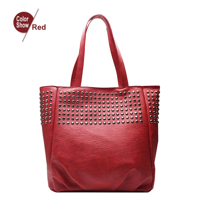 Винтажные женские сумки с заклепками, большие женские сумки высокого качества из искусственной кожи, сумки на плечо, женские Зимние новые большие дизайнерские сумки - Цвет: Красный