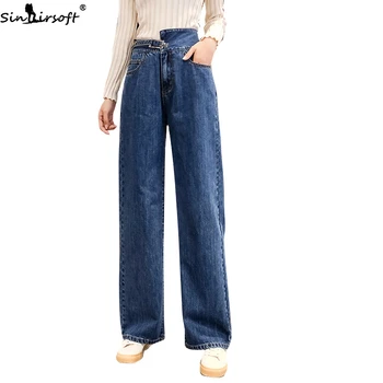 

Fashion Trend Vertical Sense Wide Leg Jeans Woman 2020 Spring New Befree Loose Retro High Waist Wild Women Straight Long Pants