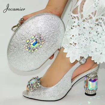 

2020 New Fashion Italian Shoes With Matching Clutch Bag Hot African Big Wedding With High Heel Sandals and Bag Set PartyT55