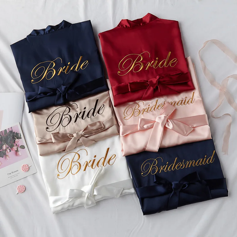 

Wedding Bride Bridesmaid Robes Dressing Gown Sexy Women Bathrobe Night shirts Short Sleepwear Women Flower Kimono Plus Size