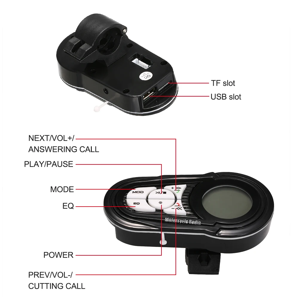 Motorcycle Mutilmedia MP3 Player Speakers Audio FM Radio Security Alarm Wireless BT Remote with USB TF Card Slot