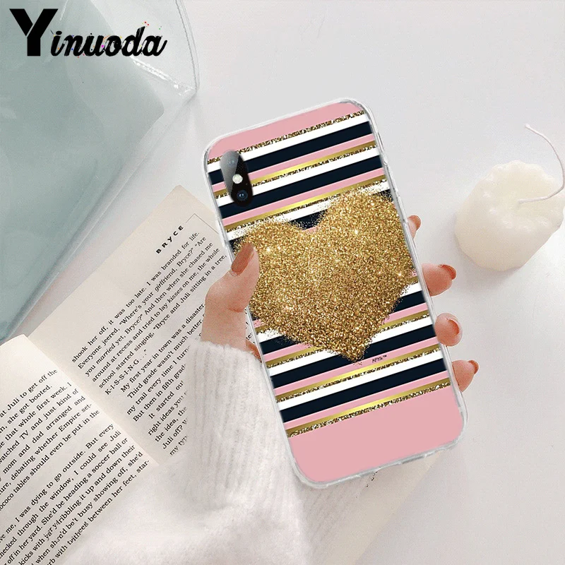 Love Heart Gold Rose Marble Stripes