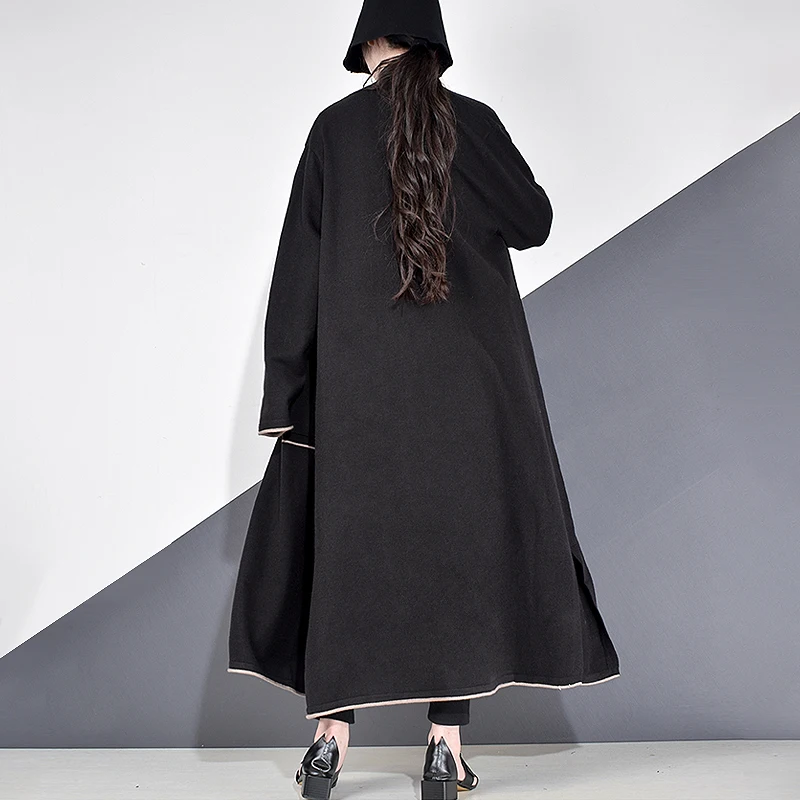 XITAO Pacthwork Striped Knitted Trench Streetwear