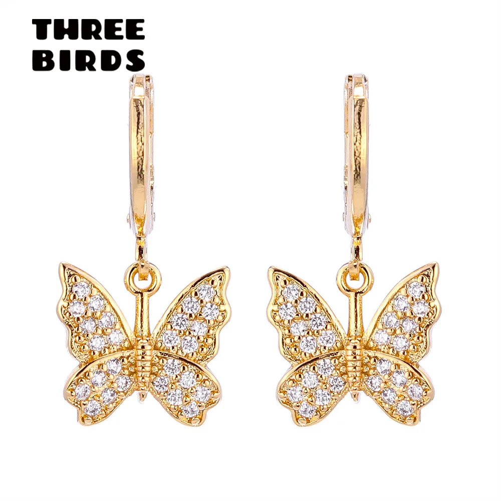 

New Trendy Cubic Zirconia Butterfly Gold Hoop Earrings Luxury Design korean drop Earrings For Women Fashion Jewelry 2019