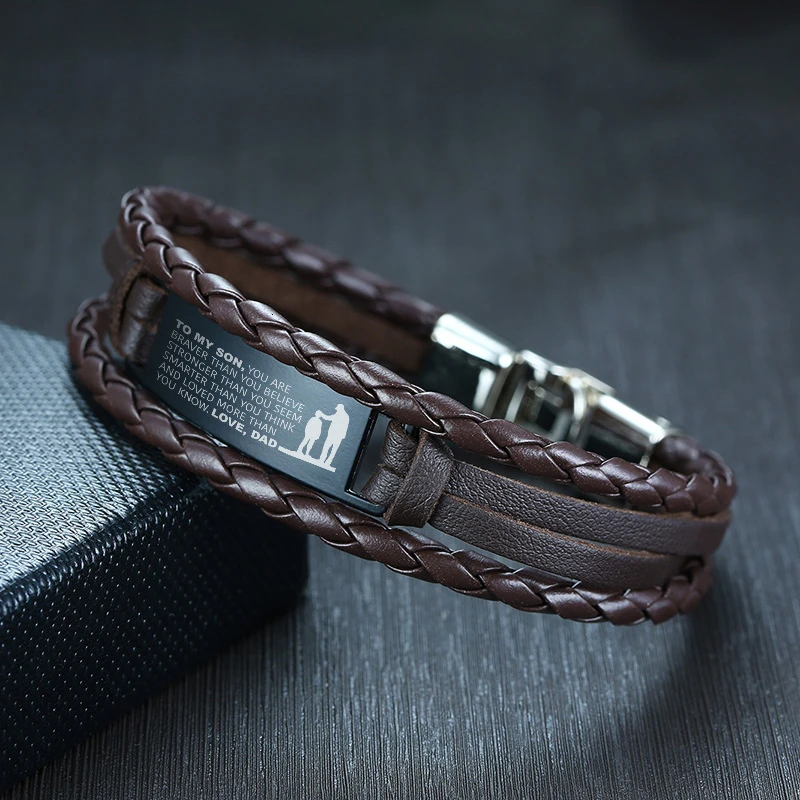 BL-523ZB Dad Vnox мужские стильные трехслойные кожаные браслеты для папы и мамы с браслетом из нержавеющей стали с гравировкой «любовь к сыну и дочери» - Окраска металла: BL-523ZB Dad