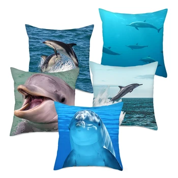 

Nanacoba Cute Dolphin Cushion Covers For Sofa Home Chair Decorative Sea Fish Pillow Cover New 2019 Square Pillowcase