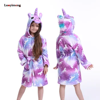 

Baby Girls Cartoon Bathrobes Animal Hooded Pajamas Kids Unicorn Stitch Beach Towel Boys Bath Robe Sleepwear Children Nightgown