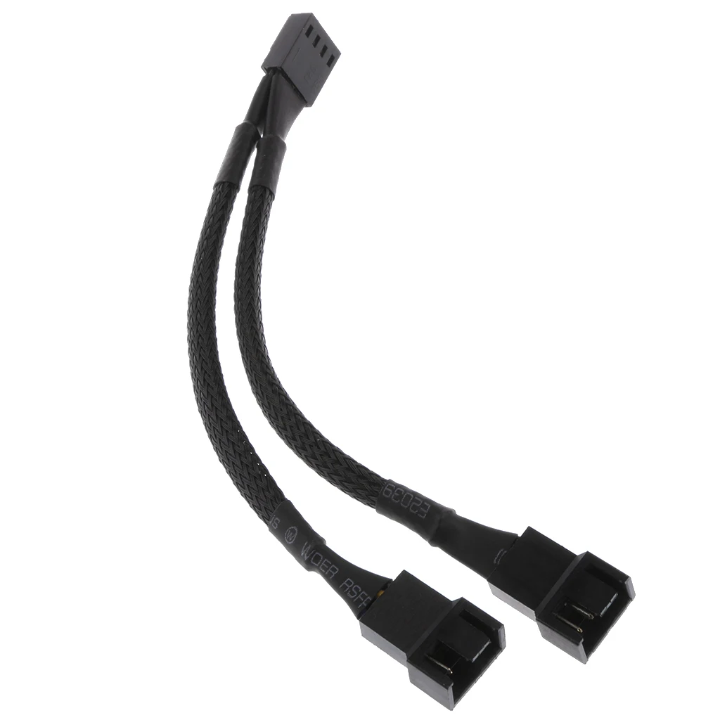15cm 4 pin Y Splitter Computer PC Fan Power Cable 1 to 2 Wire Black Sleeved