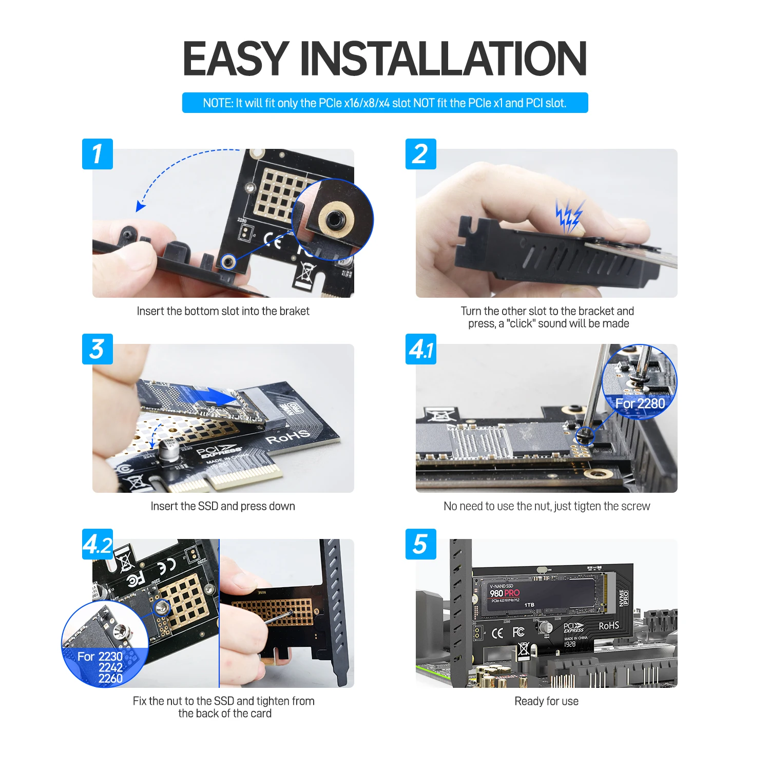 AMPCOM M.2 NVME SSD to PCIe 4.0 Adapter Card, 64Gbps SSD PCIe 4.0 X4 Expansion Card for Desktop PC , PCI-E GEN4 Full Speed