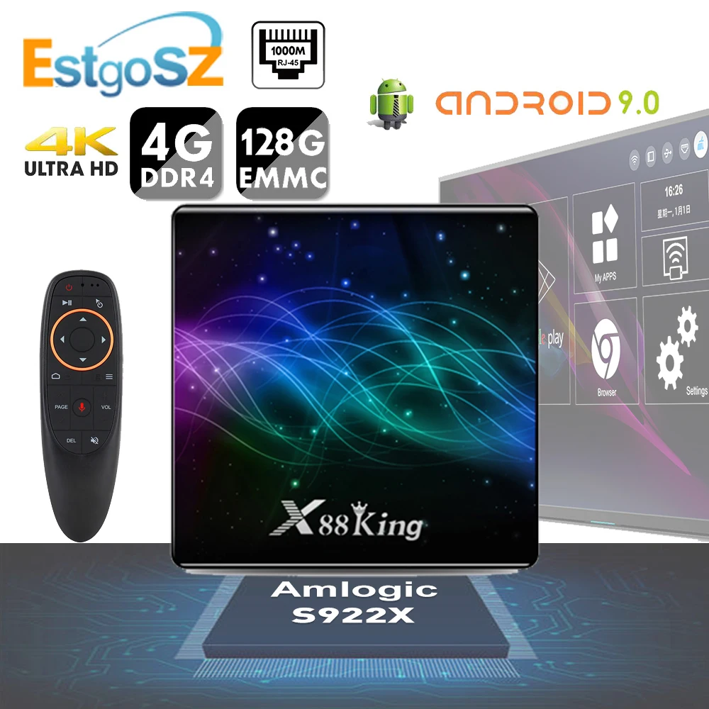 EstgoSZ X88 King Smart tv Box Amlogic S922X cpu Android 9 0 и 4 Гб 128 супер rom поддерживает BT WiFi 4K экран