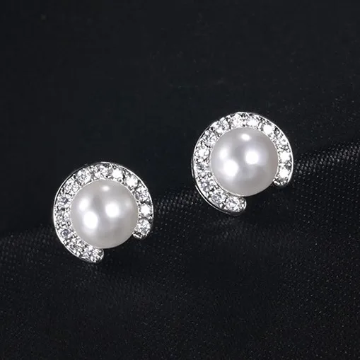 White 1.0 x 1.0 cm Классические большие круглые серьги-гвоздики из искусственного жемчуга для женщин, блестящие циркониевые кристаллы, Свадебные вечерние модные ювелирные изделия CE1855E - Окраска металла: White 1.0 x 1.0 cm