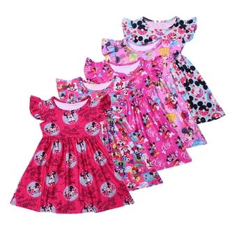 

New Arrival Kids Pink Red Blue Minnie Mouse Dresses for Girls Milk Silk Princess Girls Dress Boutique Kids Clothing Dress