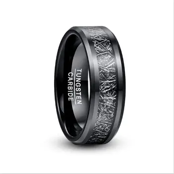 

Black Silver Color Inlaid Imitation Vermiculite Tungsten Steel Ring Black Finger Ring For Men's Business Wedding Party Jewelry