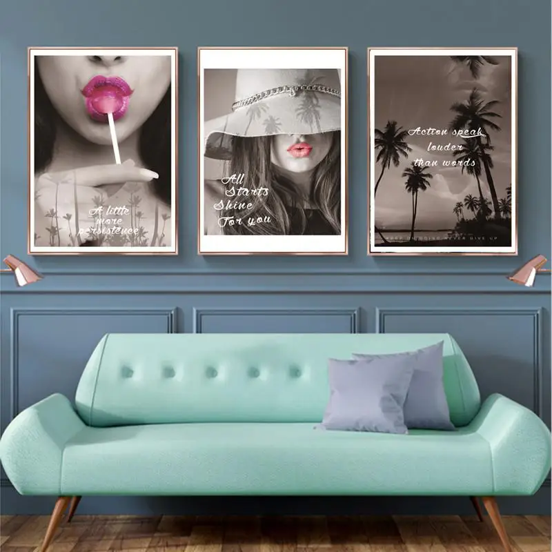 Модный сексуальный леденец женские красные губы черный и белый вид на море