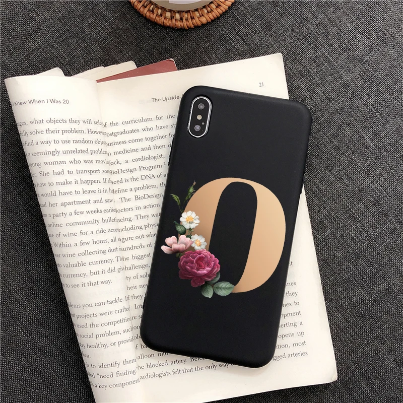 TPU Черный ТПУ чехол для телефона с буквой Алфавит цветы для iPhone XR XS MAX 11 PRO MAX 7 5 6 6s 8 plus SE, силиконовый чехол для телефона - Цвет: TPU