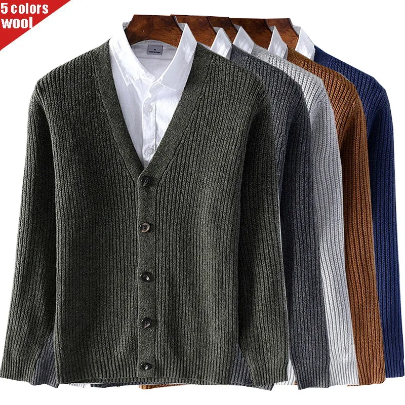 

Autumn Winter Fashion Brand 2019 New Men's Sweater V-Neck Button Striped Fashion Solid Long Sleeve Pullover Sweater wool Men 3XL
