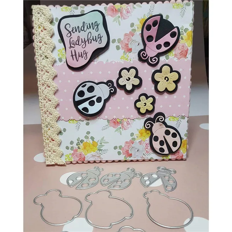 

InLoveArts Ladybug with Flower Metal Cutting Dies Stencils DIY Scrapbooking Embossing Paper Cards Die Cuts Photo Album Making
