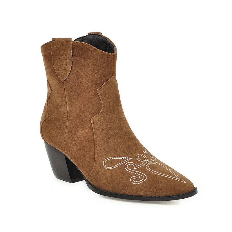 HC1910-brown Женские ботинки; Scarpe; ботинки на толстом каблуке с вышивкой; ковбойские ботинки в стиле ретро; женская зимняя обувь; женские кожаные зимние ботинки; ботинки - Цвет: HC1910-brown
