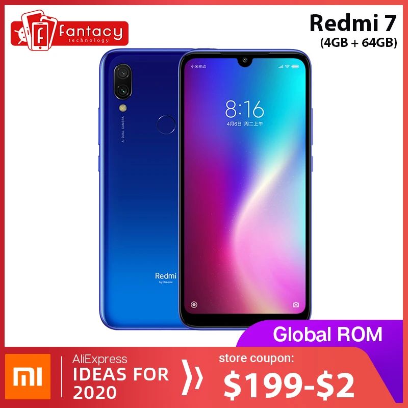  Global Rom Xiaomi Redmi 7 4GB RAM 64GB ROM Snapdragon 632 Octa Core 12MP Dual AI Camera Mobile Phon