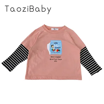

Children's Spring Girl's T-shirt Long Sleeve Spring Kid Clothes Round Neck Bottoming Shirt Fake Two Baby Top Fashion Clothes