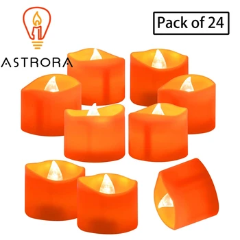 

ASTRORA 24 Pack Battery Operated LED Tea Lights Orange Flameless Votive Tealights for Halloween Pumpkin Lanterns
