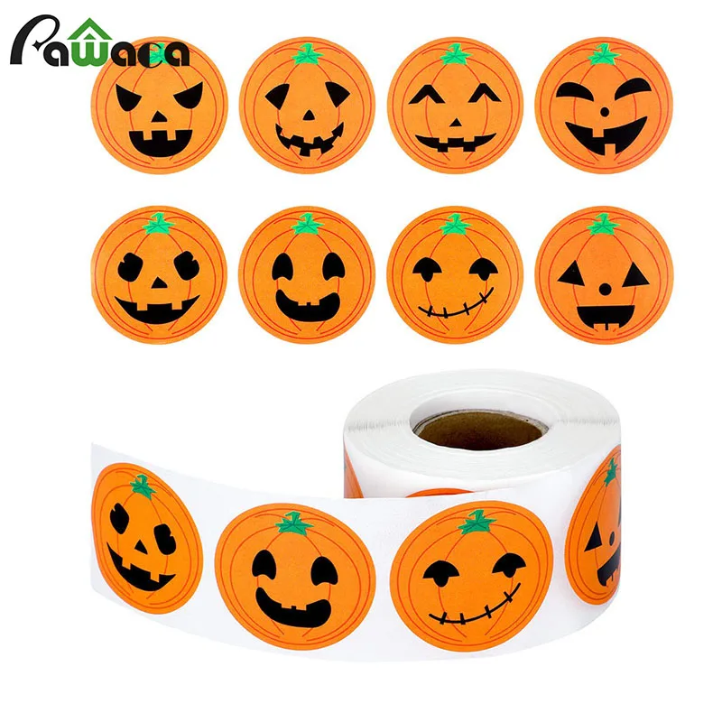 

800 Pieces Pumpkin Stickers Halloween Roll Stickers Round Circle Face Stickers for Halloween Party Decoration stickers party